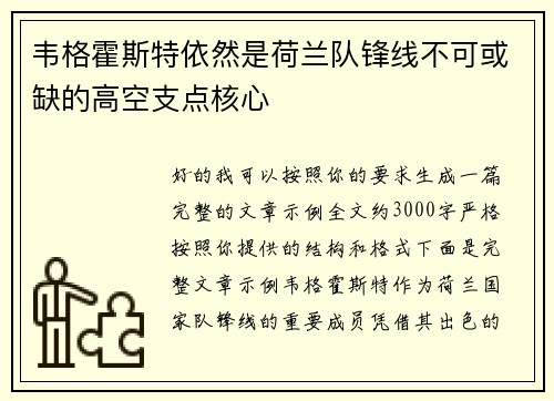 韦格霍斯特依然是荷兰队锋线不可或缺的高空支点核心 韦格霍斯特依然是荷兰队锋线不可或缺的高空支点核心